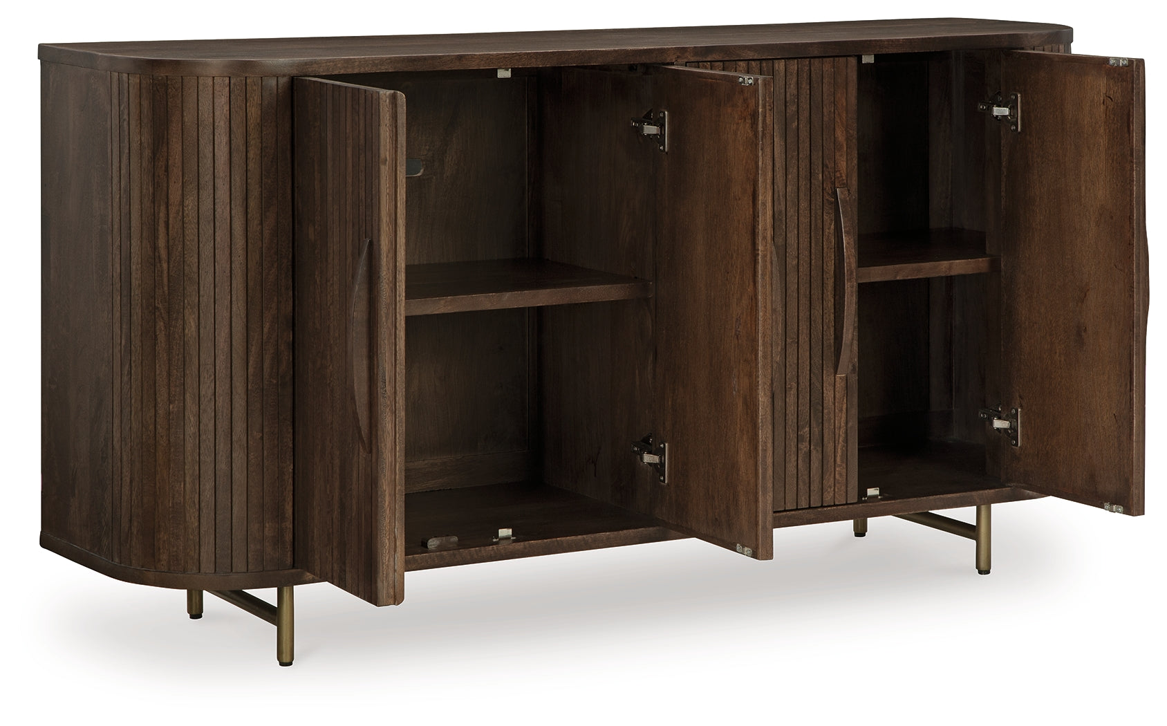 Amickly Accent Cabinet open doors showing shelves