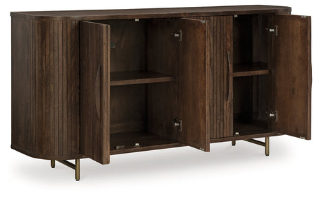 Amickly Accent Cabinet open doors showing shelves