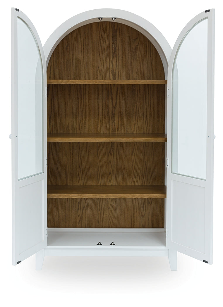 Dagandale cabinet front view with open doors showing shelves