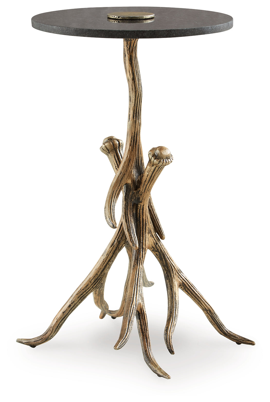 Lemkins accent table side angle showing faux antlers
