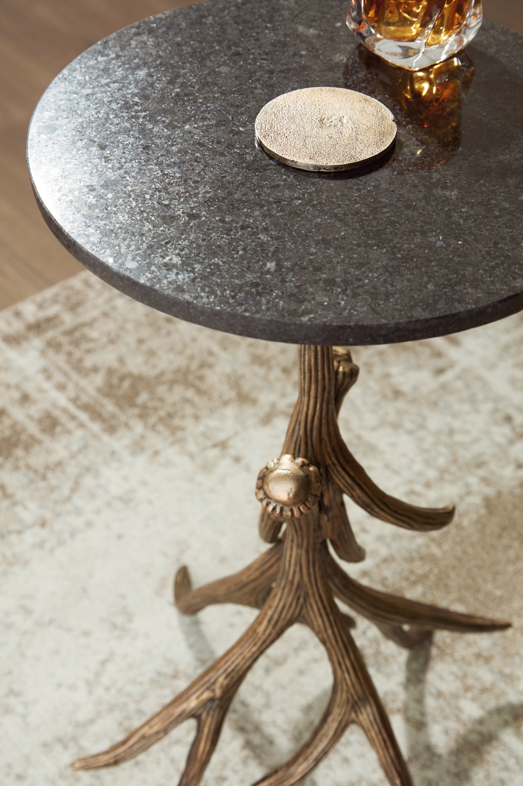 Close-up of black marble tabletop with natural veining