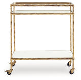 Side view of Plattfield Bar Cart in antique gold finish