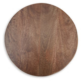 Top view of Joville round accent table showing wood grain