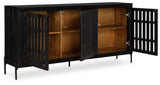 Vallisburg Accent Cabinet side angle open doors revealing shelves