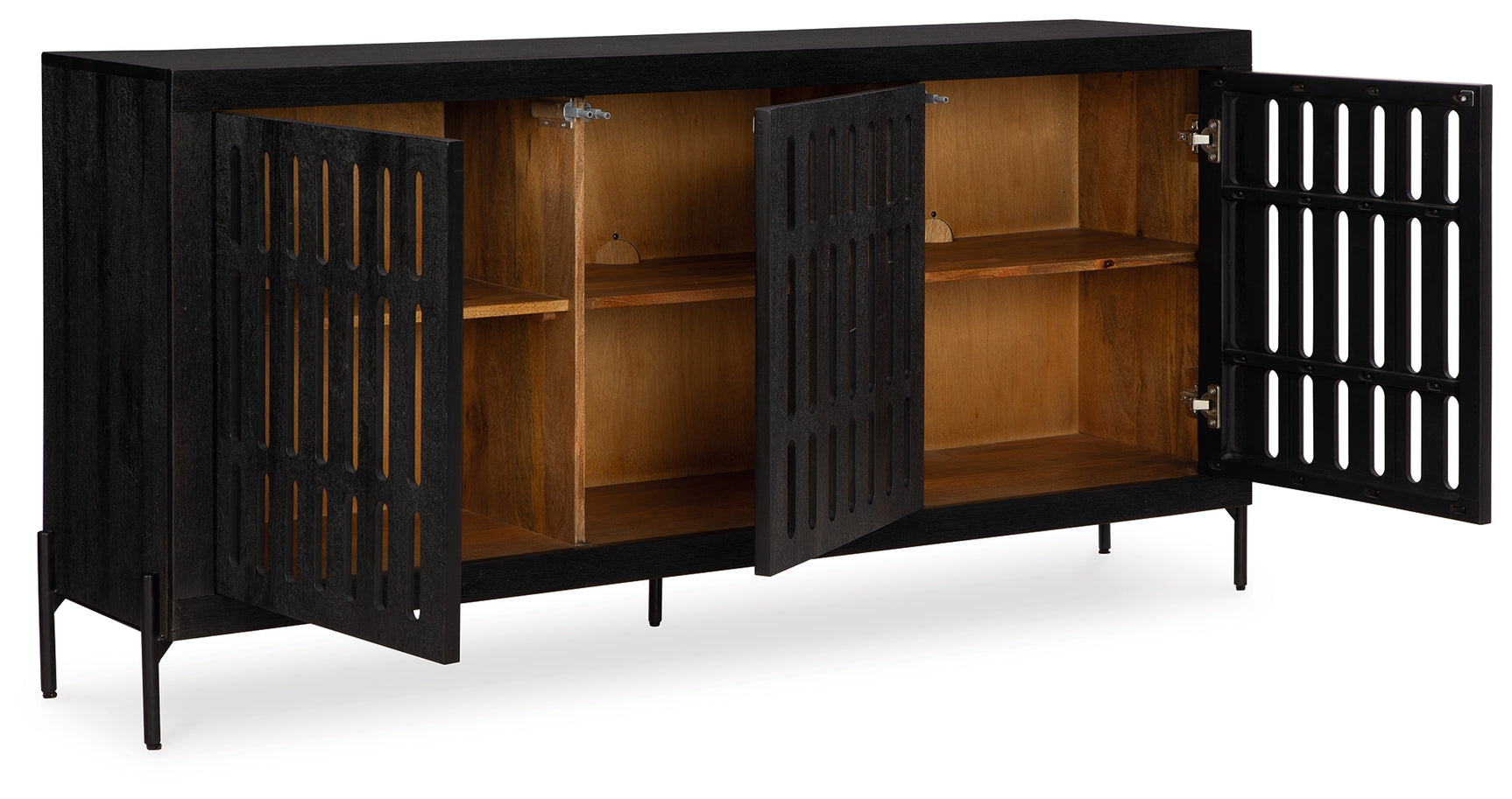Vallisburg Accent Cabinet side angle open doors revealing shelves