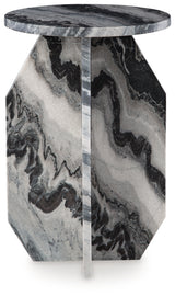 Wrenlane accent table front view displaying round marble top