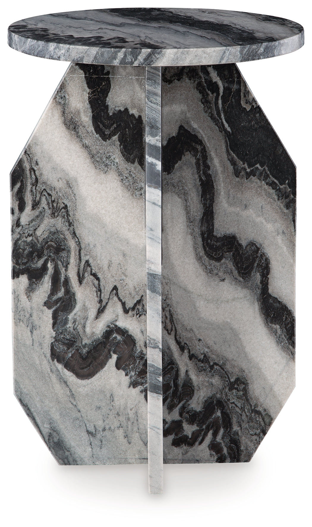 Wrenlane accent table front view displaying round marble top