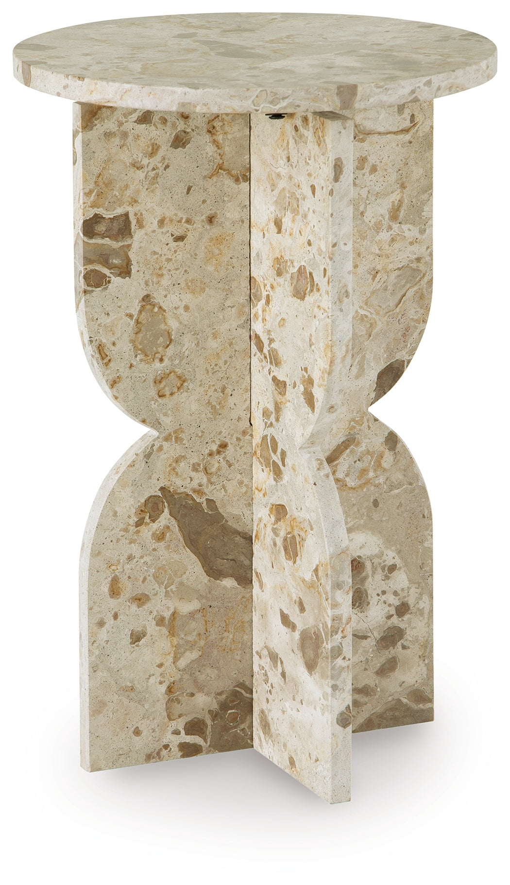 Treygan beige marble accent table front view