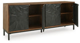 Dorannby Accent Cabinet angled open doors showing shelves