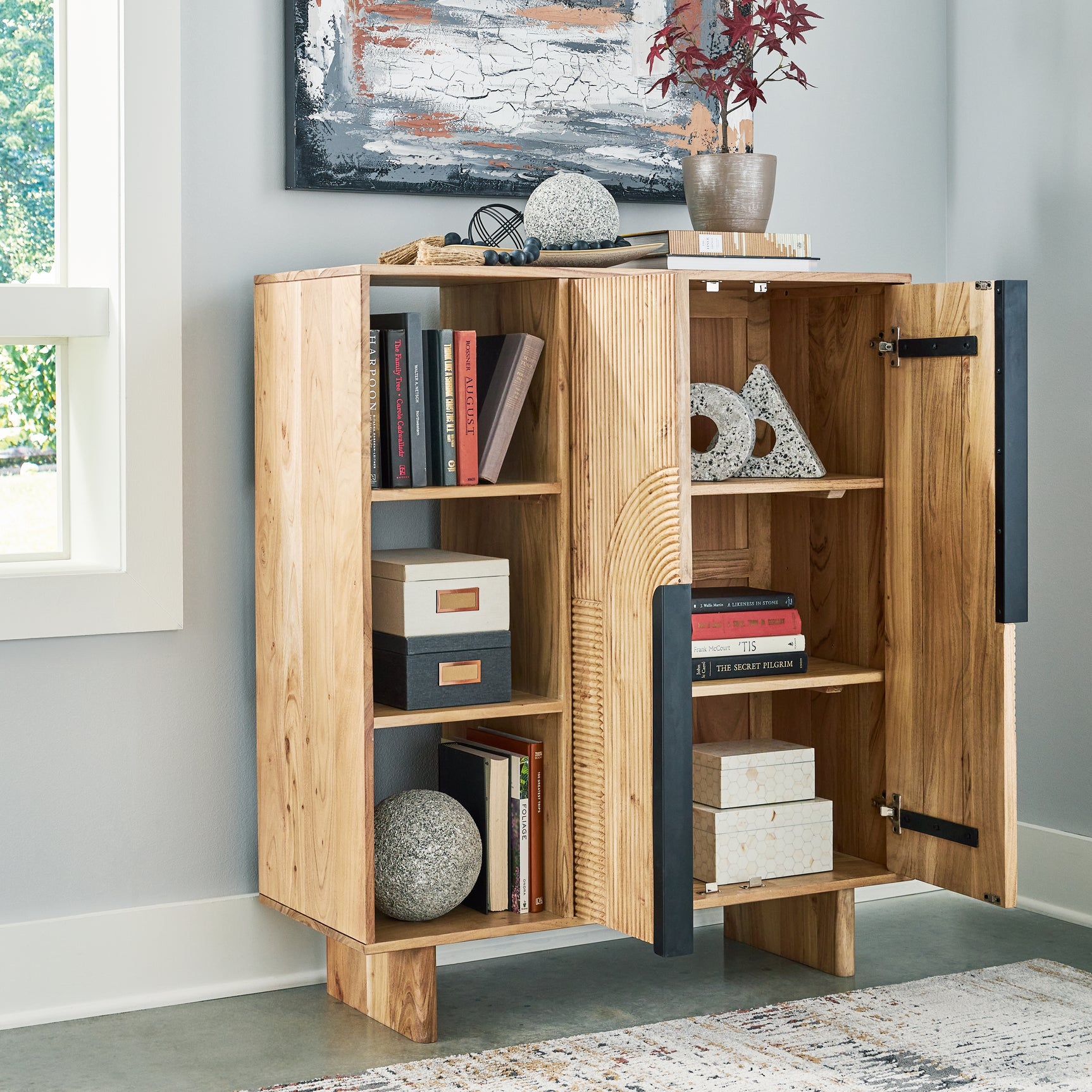 Kierwell Accent Cabinet open door showing interior storage