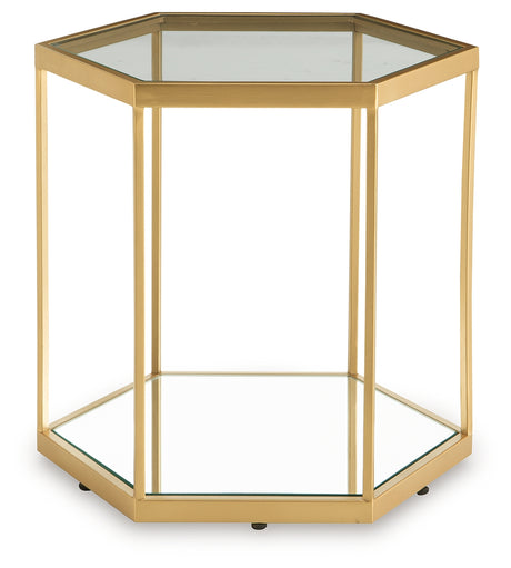 Close-up of mirrored inset and goldtone frame