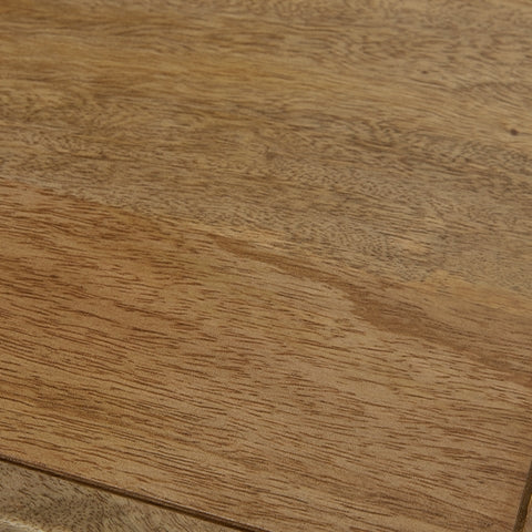 Close-up of mango wood natural finish texture on console sofa table