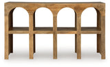 Luzmanacy console sofa table side view showing shelf detail