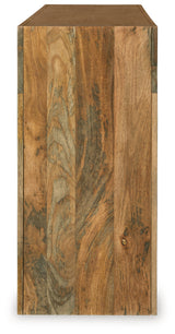 Close-up of Luzmanacy mango wood console sofa table arch design