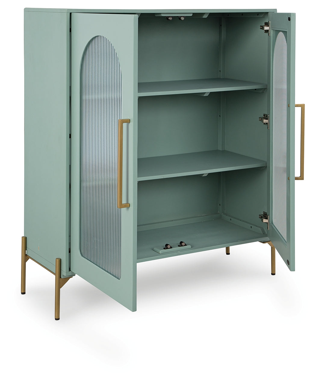 Adwen cabinet angled open view showing interior shelves