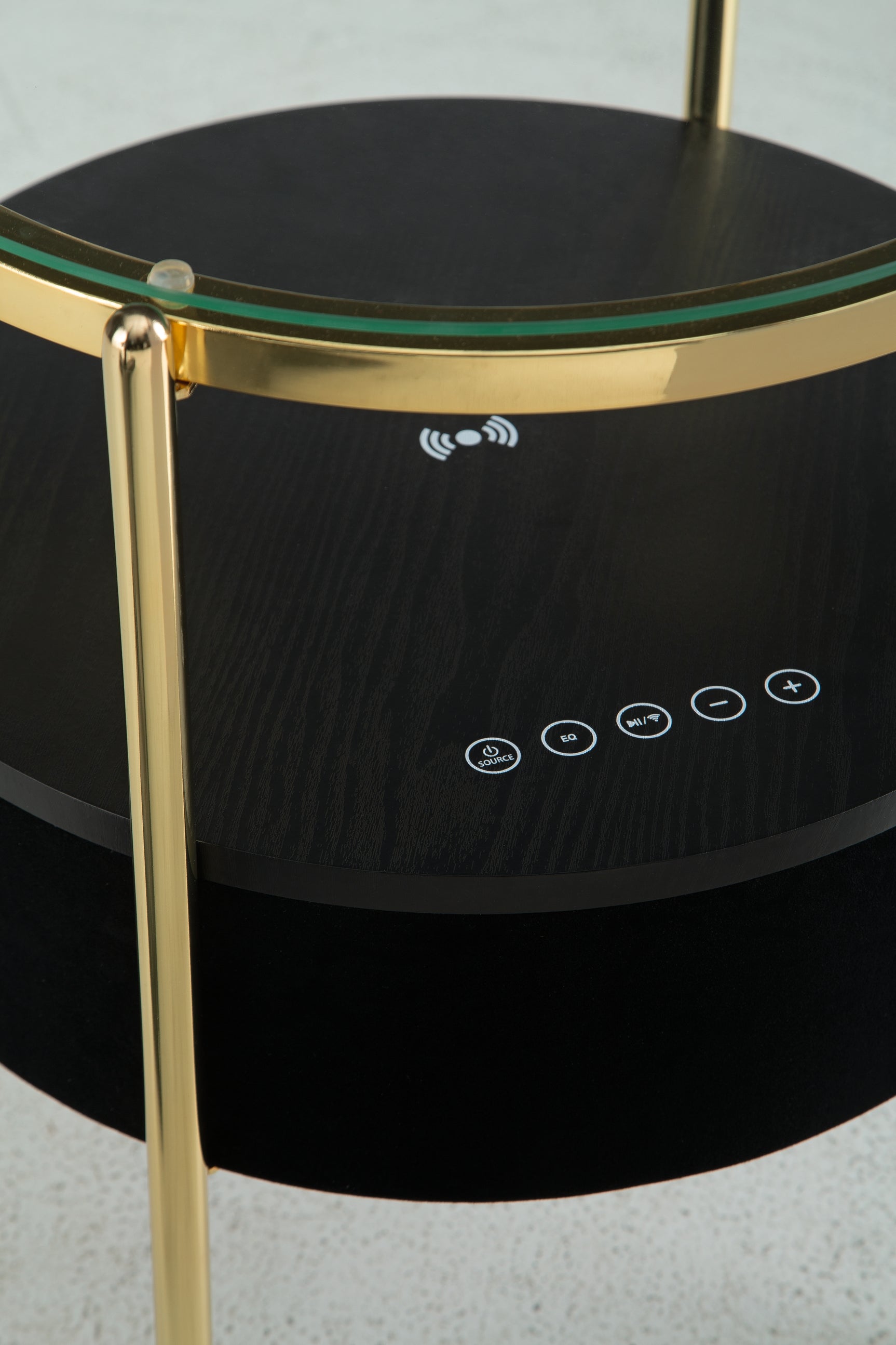 Black fabric side detail of Nedman accent table