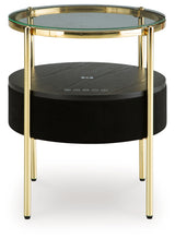 Nedman round accent table head on view with glass top