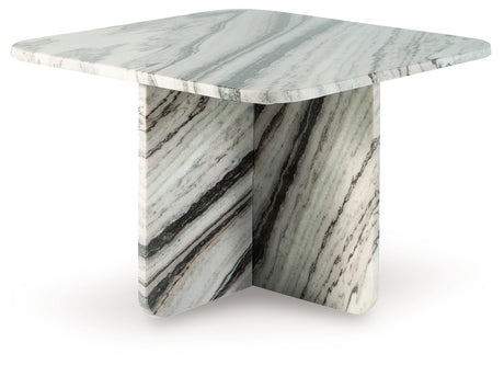 Baretton square marble accent coffee table head-on view