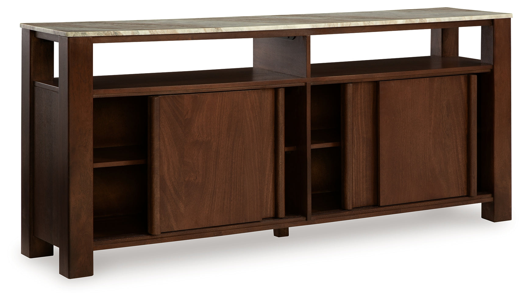 Tobinville accent cabinet angled open showing shelves