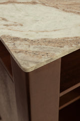 Close-up of dark brown finish and wood grain