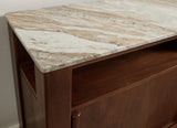 Close-up of marble top on Tobinville accent cabinet