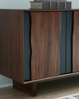 Welby Accent Cabinet close-up showing live edge door detail