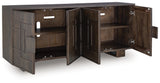 Cato Accent Cabinet angled view with doors open showing shelves