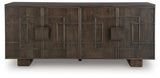 Cato Accent Cabinet front view highlighting geometric door pattern