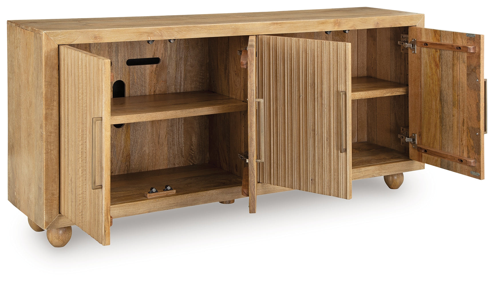 Niam Accent Cabinet doors open showing interior shelves