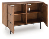 Juddins accent cabinet open showing shelves
