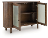 Mayridge Accent Cabinet angled open showing interior shelf