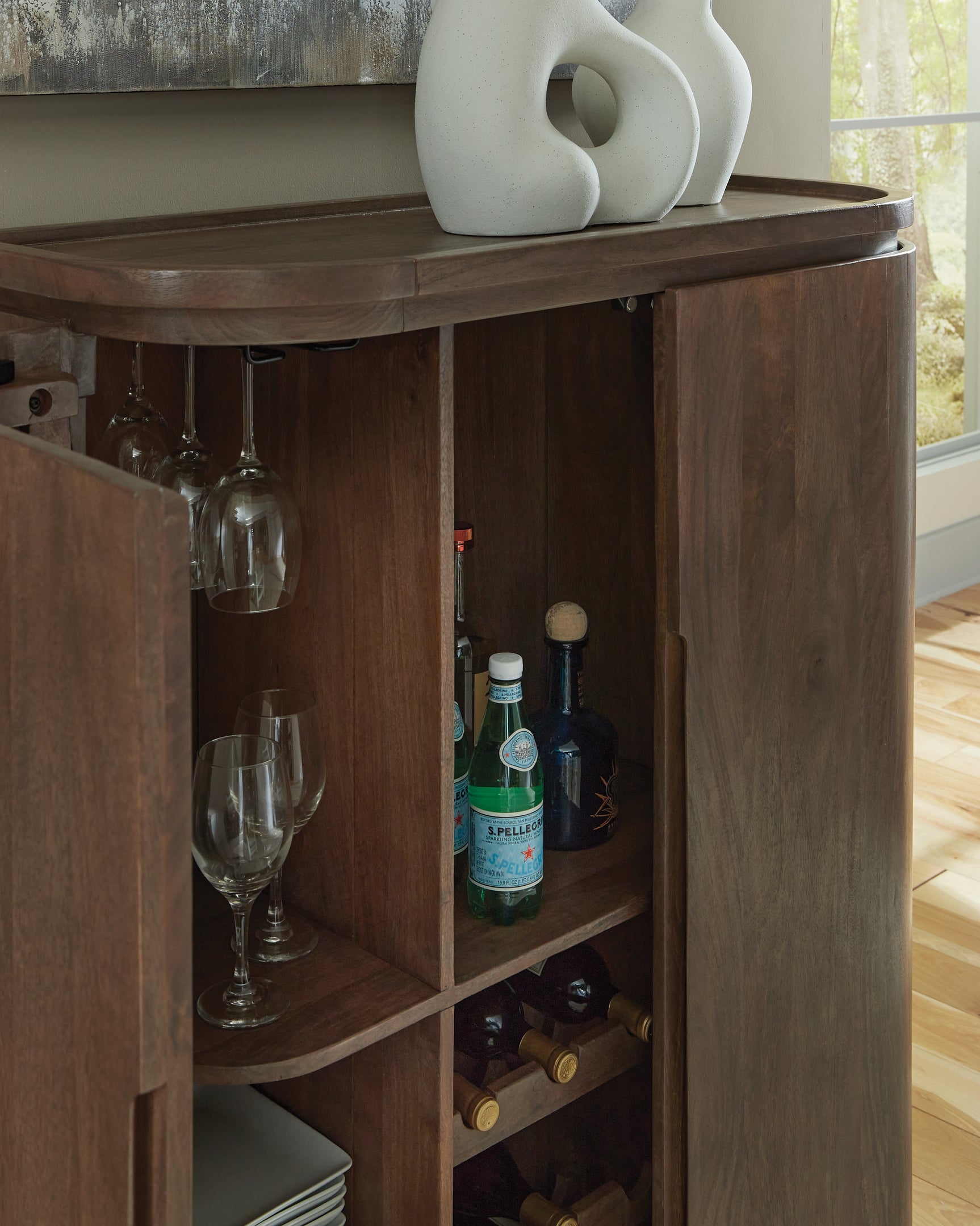Close-up detail of wood finish on Landermont Bar Cabinet