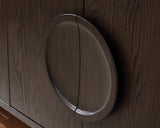 Close-up of Circular Door Pulls on Veeda Cabinet