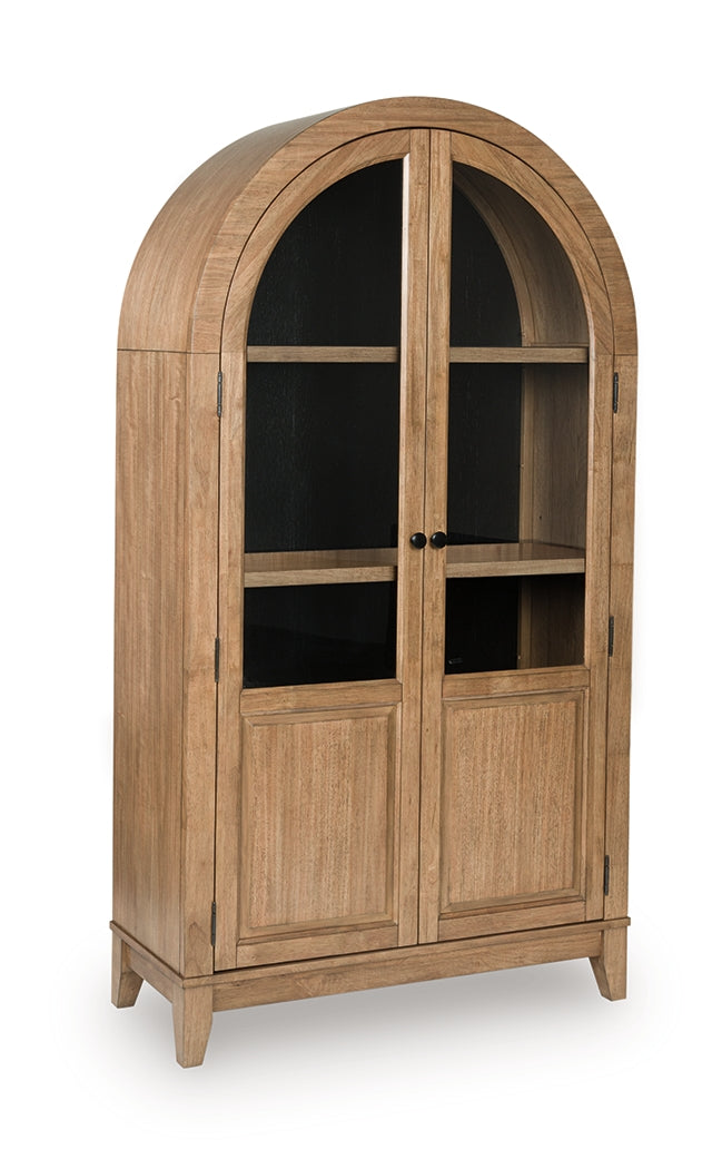 Dagandale Accent Cabinet side angle showing wood and glass doors