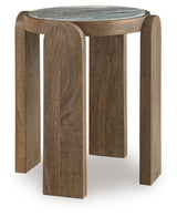 Gavrilley accent table side view showing arched leg design