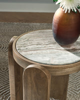 Close-up of marble top showing natural veining and texture