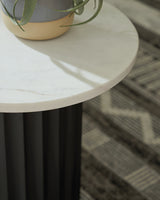 Close-up of white marble top with natural veining