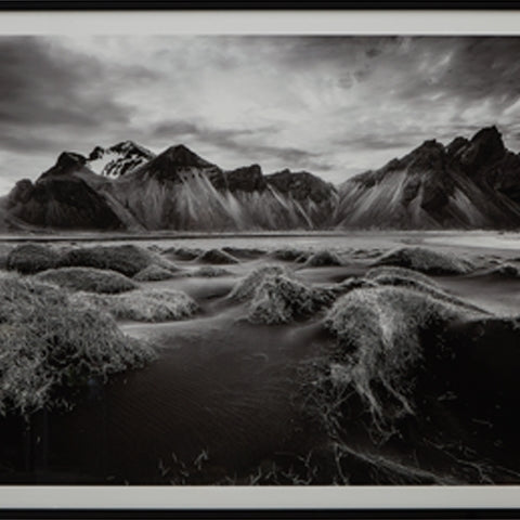 Delstone Black and White framed wall art showing mountain landscape