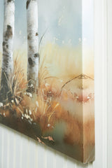 Detailed view of hand-painted embellishments on Leithan wall art