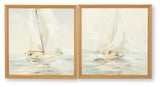 Side angle of Winbrook Wall Art Set with fabric canvas and wood-tone frame