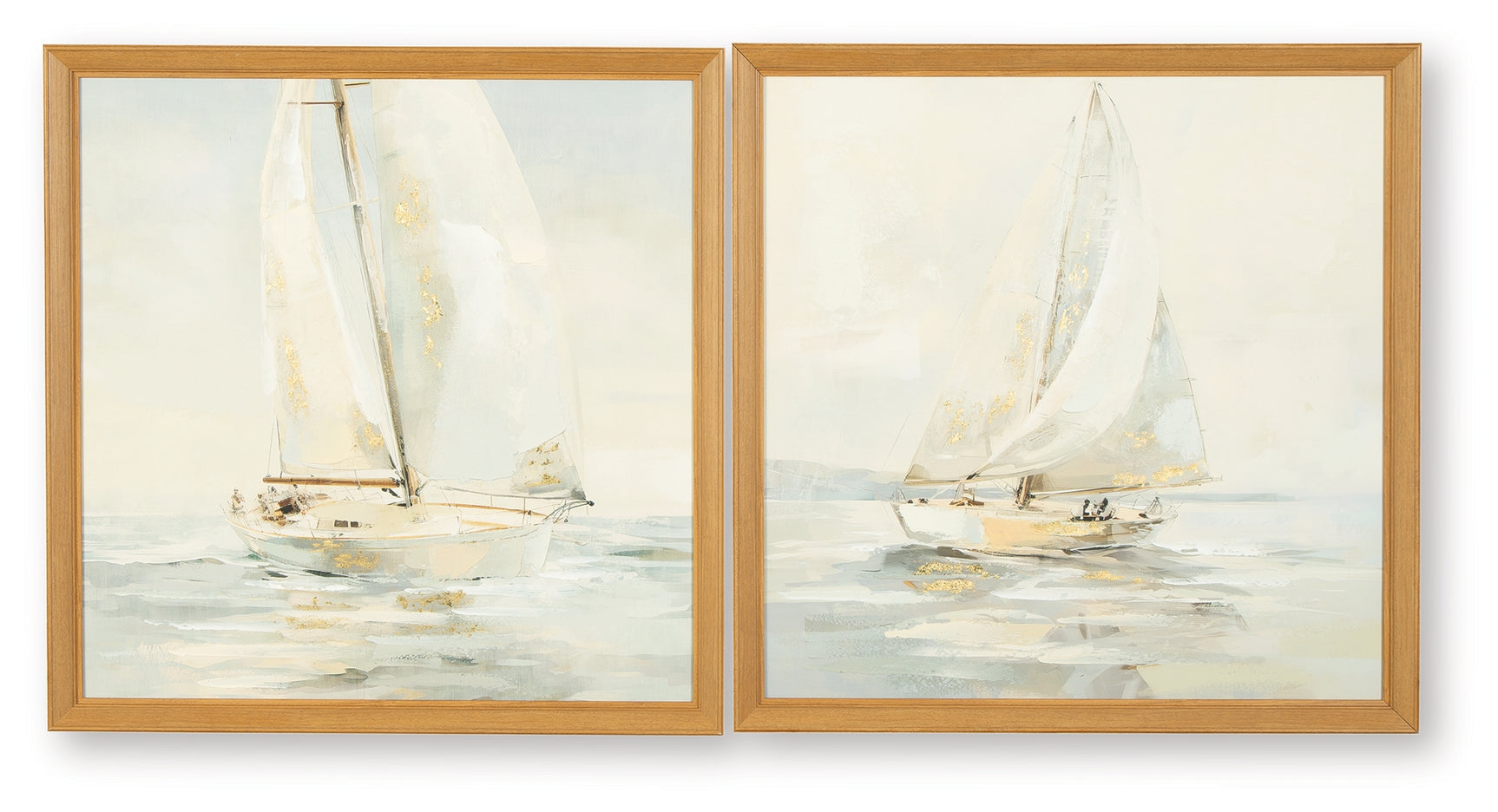Side angle of Winbrook Wall Art Set with fabric canvas and wood-tone frame