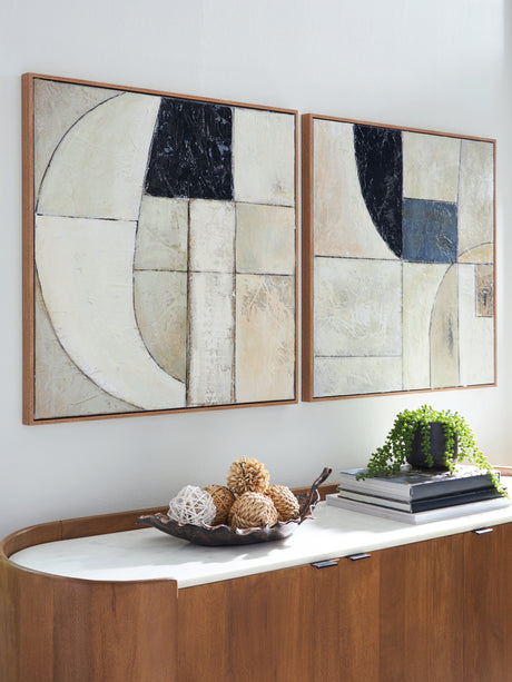 Angled view of Bexlen set of two wall art pieces with tan and black tones