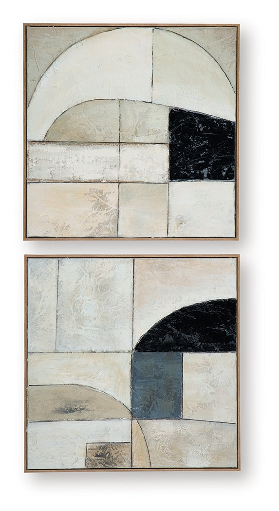 Bexlen tan taupe and black abstract wall art set showing front view