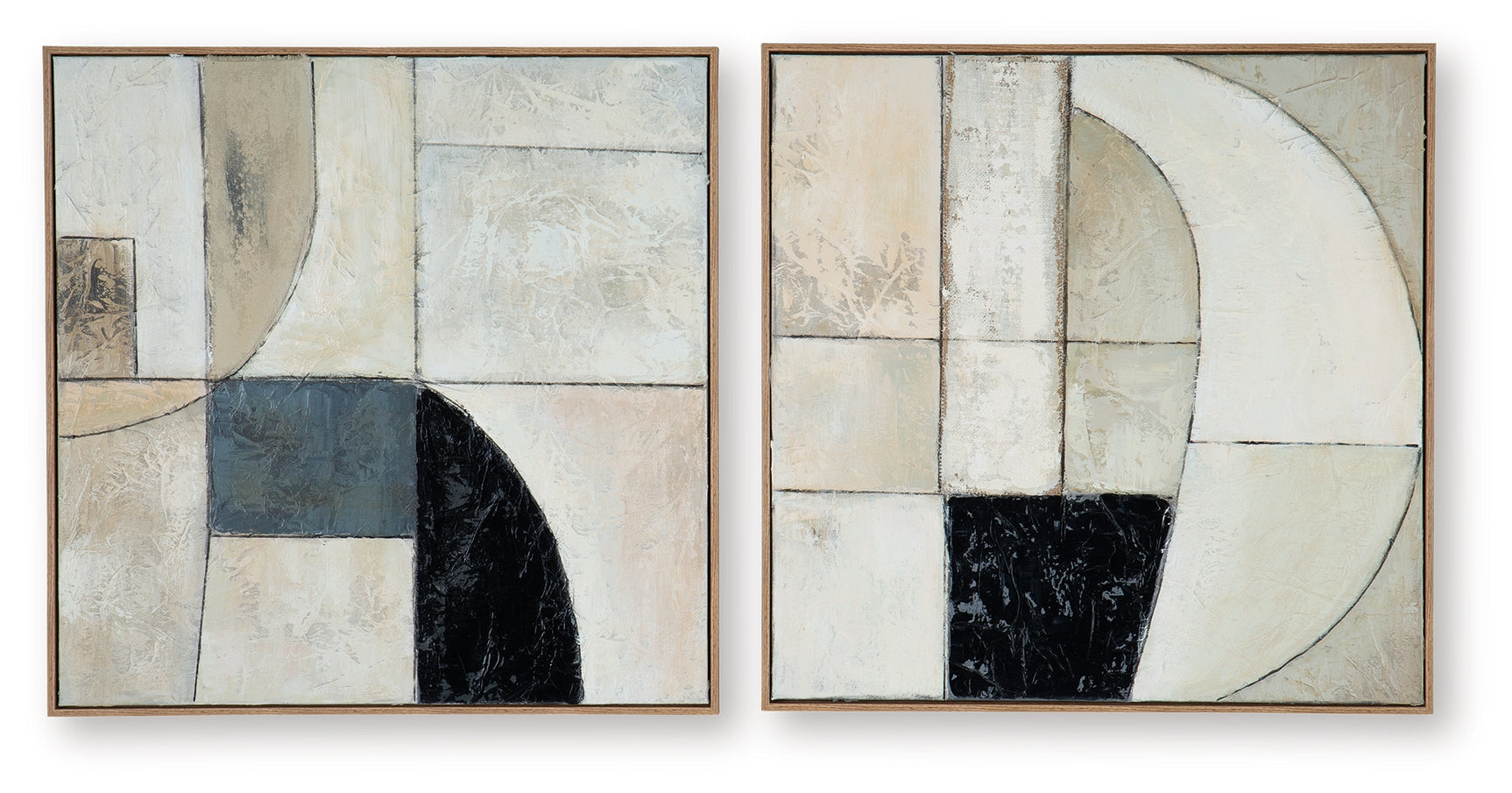 Bexlen tan taupe and black abstract wall art set showing front view