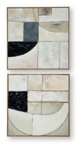 Bexlen tan taupe and black abstract wall art set showing front view