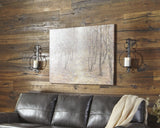 Close-up of Ogaleesha Sconce glass hurricane and bronze-tone metal details