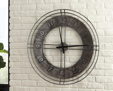 Front view of Ana Sofia Antique Gray 36 inch round metal wall clock
