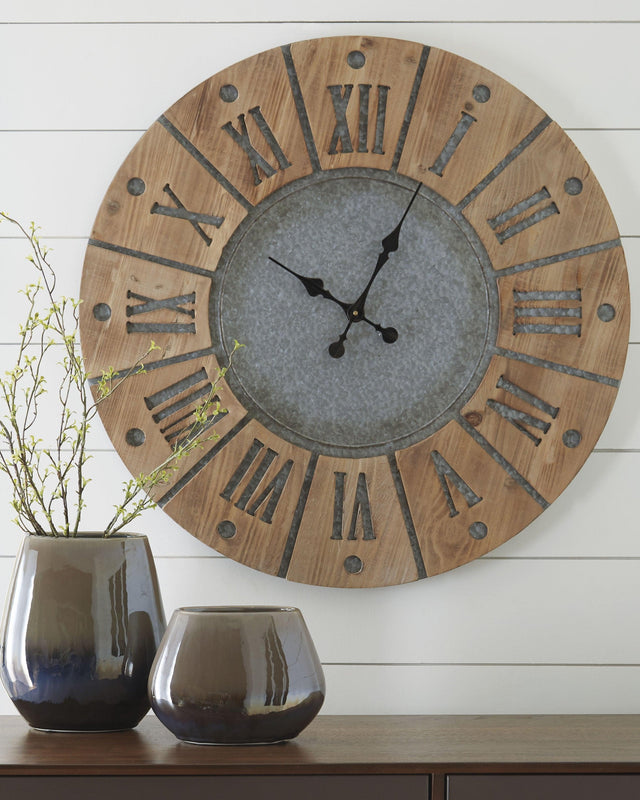 Payson Antique Gray/natural Wall Clock - Ella Furniture