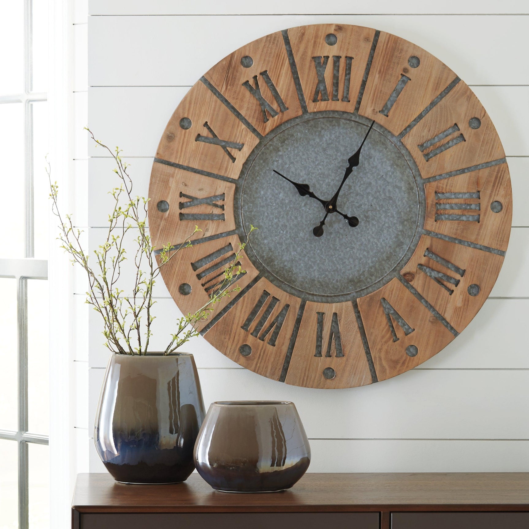 Payson Antique Gray/natural Wall Clock - Ella Furniture