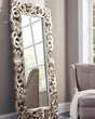 Lucia Antique Silver Floor Mirror angled view showing ornate frame